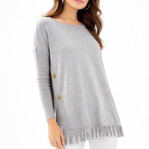 Lilly Pulitzer Ramona Fringed Gray Hem Button Side Tunic Sweater Top‎ XS Heather